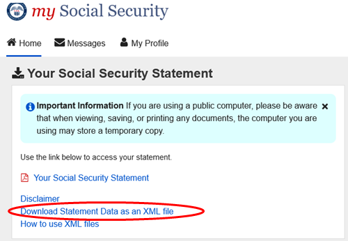 Social Security XML data download